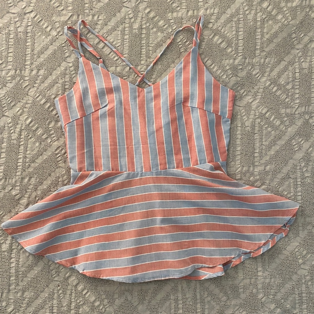 NWT striped peplum top, ties at back